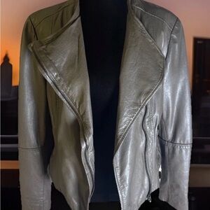 Muubaa Lamb Leather Hard Gray Moto Jacket Size 12 36 Inch Bust 30 Inch Waist